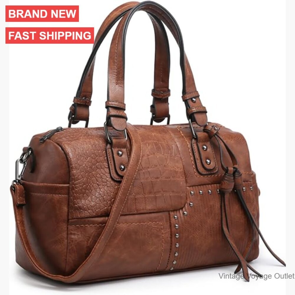 Large Vegan Leather Satchel Hobo Tote with Detachable Shoulder Strap